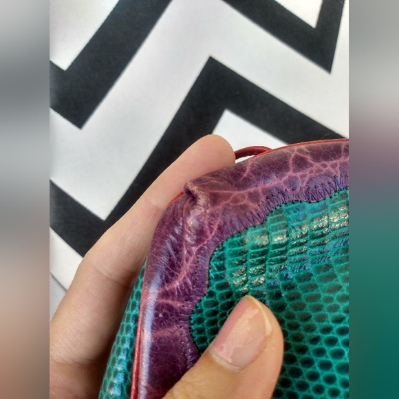 Fall Sharif USA Colorful 80s 90s Vintage Bag Green Red Purple Patchwork Rainbow - Picture 10 of 12